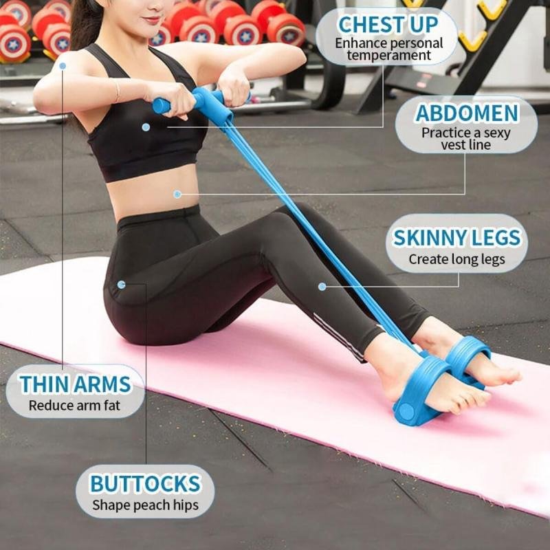 حبل سحب مرن من 4 انابيب مع دواسة للقدم لتمارين البطن والساق والخصر تومي