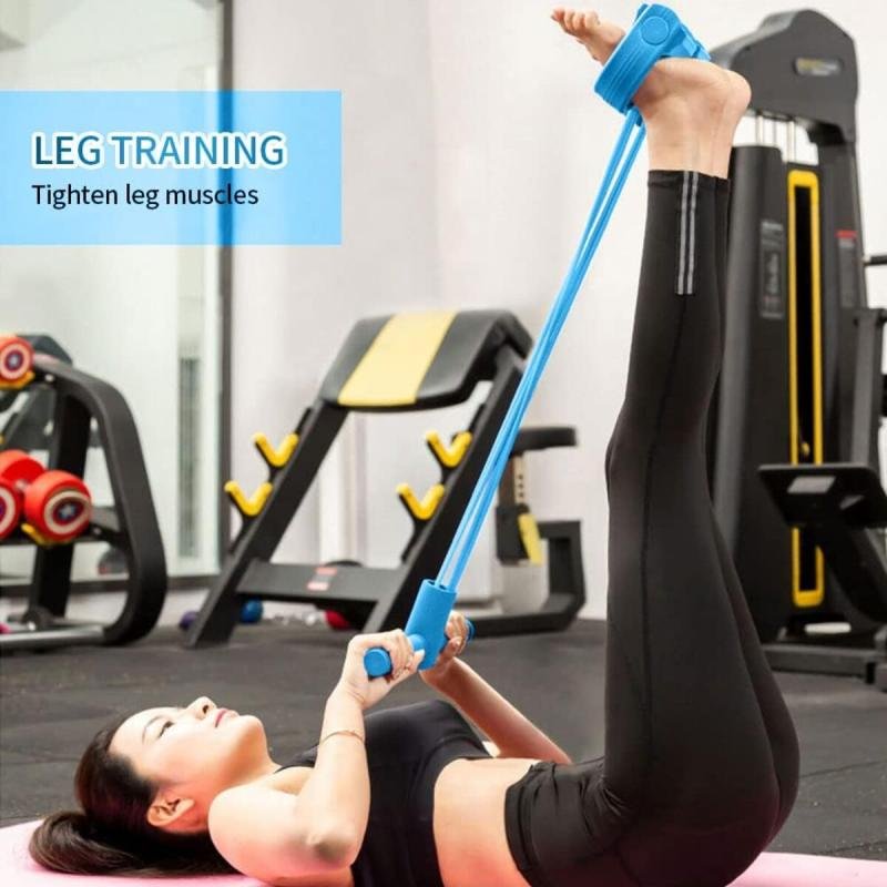 حبل سحب مرن من 4 انابيب مع دواسة للقدم لتمارين البطن والساق والخصر تومي