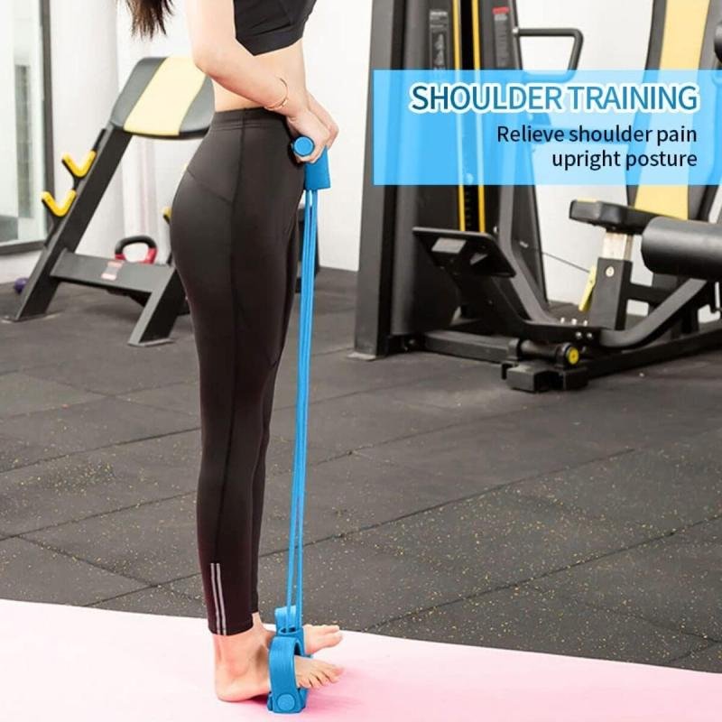 حبل سحب مرن من 4 انابيب مع دواسة للقدم لتمارين البطن والساق والخصر تومي