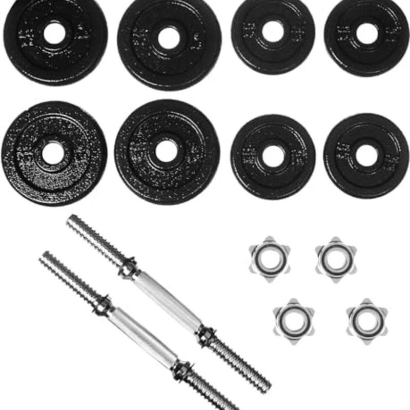 مجموعة دمبل حديد 20 كجم قابلة للتعديل – أوزان تمرين للمبتدئين والمحترفين مع بار طويل وأقفال أمان