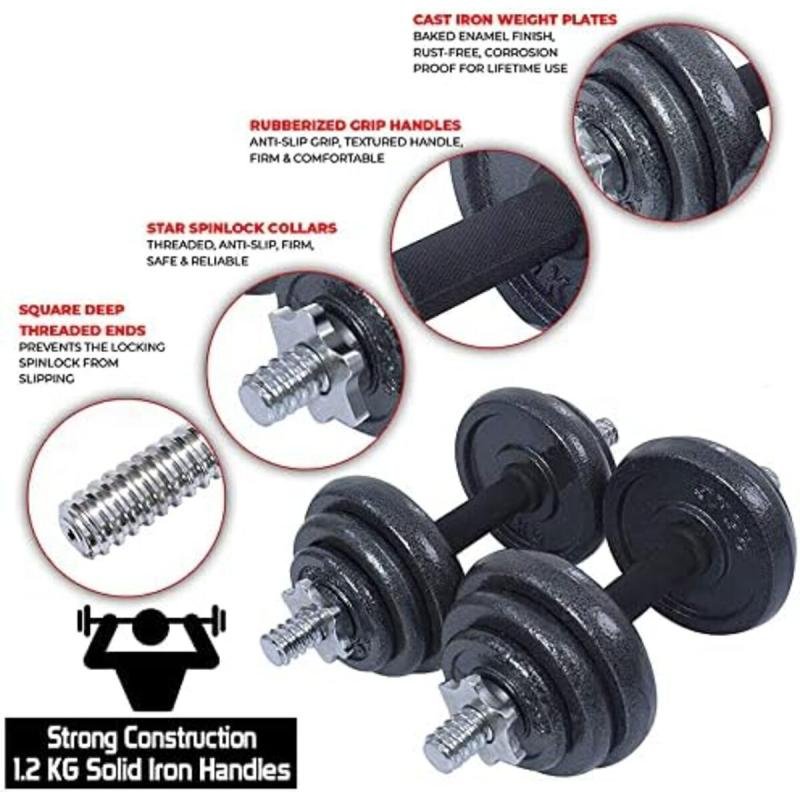 مجموعة دمبل حديد 20 كجم قابلة للتعديل – أوزان تمرين للمبتدئين والمحترفين مع بار طويل وأقفال أمان