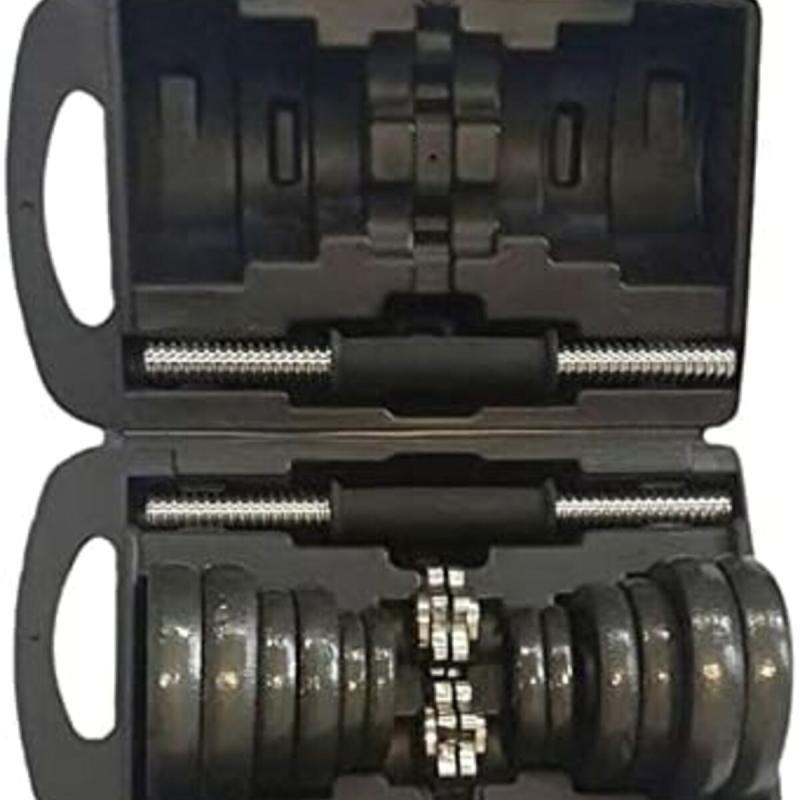 مجموعة دمبل حديد 20 كجم قابلة للتعديل – أوزان تمرين للمبتدئين والمحترفين مع بار طويل وأقفال أمان