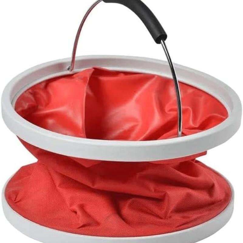 دلو ماء قابل للطي والحمل، سعة 9-11 لترًا، أحمر - مناسب للسفر والتخييم والبستنة وغسيل السيارات