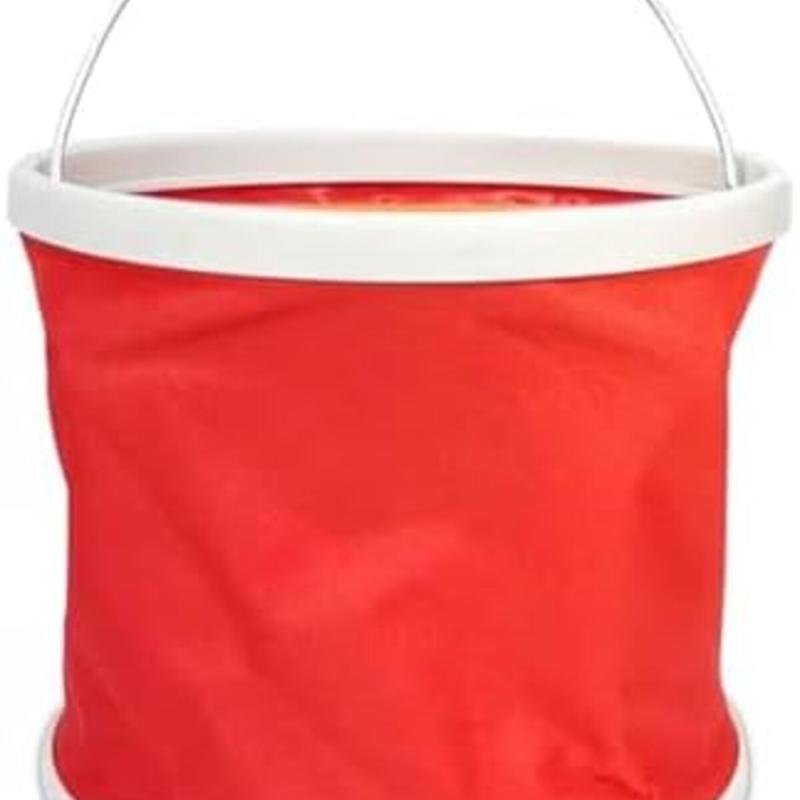 دلو ماء قابل للطي والحمل، سعة 9-11 لترًا، أحمر - مناسب للسفر والتخييم والبستنة وغسيل السيارات