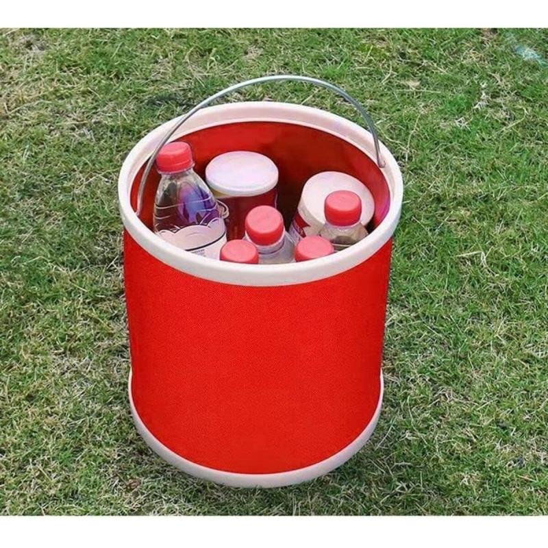 دلو ماء قابل للطي والحمل، سعة 9-11 لترًا، أحمر - مناسب للسفر والتخييم والبستنة وغسيل السيارات