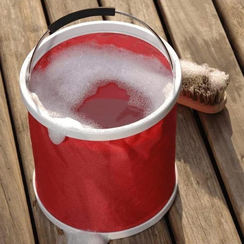 دلو ماء قابل للطي والحمل، سعة 9-11 لترًا، أحمر - مناسب للسفر والتخييم والبستنة وغسيل السيارات