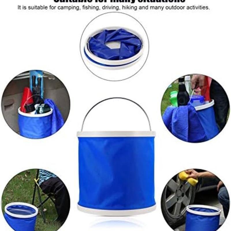 دلو قابل للطي سعة 9 لتر، أزرق - حاوية مياه محمولة قابلة للطي مع مقبض للتخييم