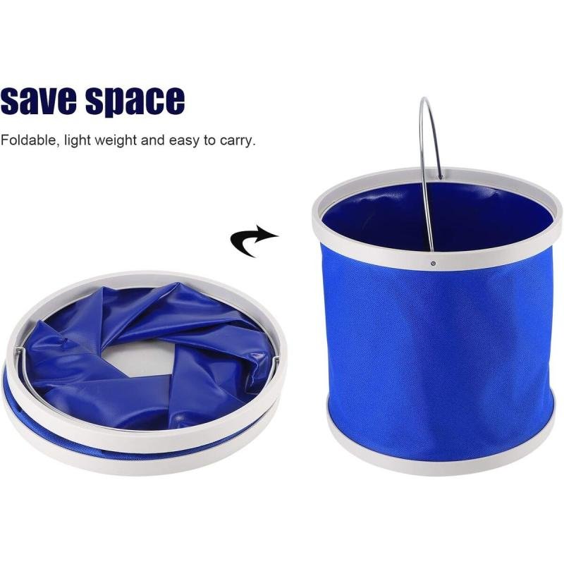 دلو قابل للطي سعة 9 لتر، أزرق - حاوية مياه محمولة قابلة للطي مع مقبض للتخييم