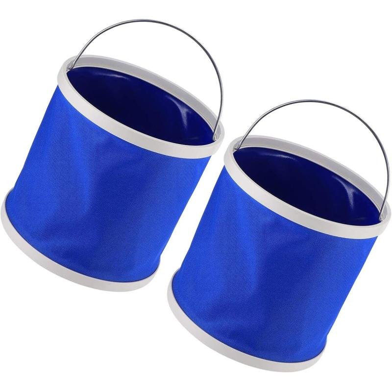 دلو قابل للطي سعة 9 لتر، أزرق - حاوية مياه محمولة قابلة للطي مع مقبض للتخييم