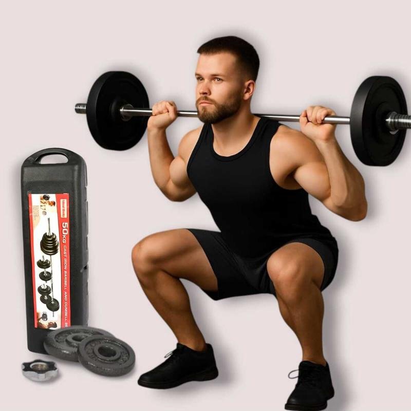 طقم دامبل وأوزان حديدية 50 كجم مع صندوق حمل – قابل للتعديل للمبتدئين والمحترفين – لون أسود