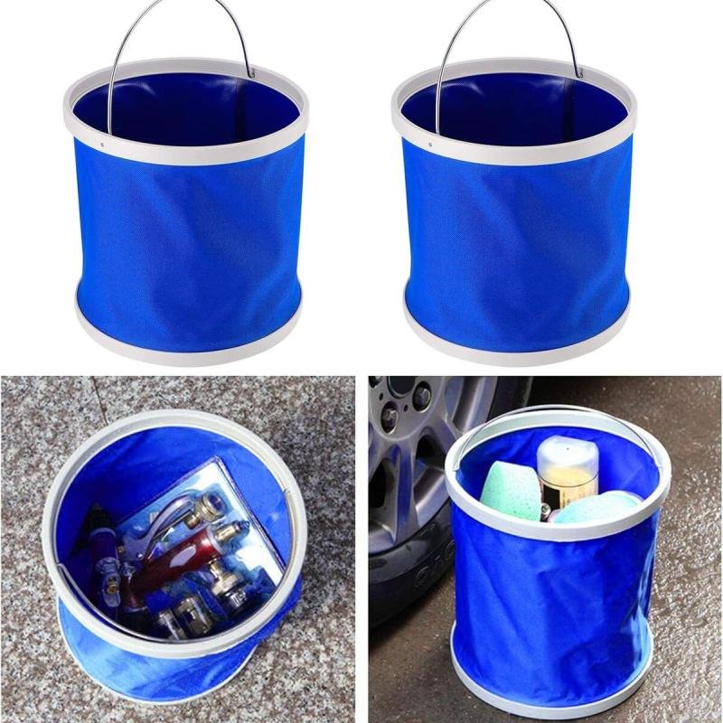 دلو قابل للطي سعة 9 لتر، أزرق - حاوية مياه محمولة قابلة للطي مع مقبض للتخييم