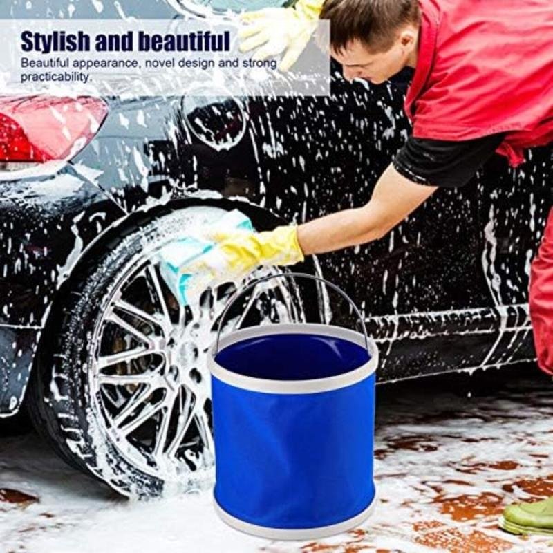 دلو قابل للطي سعة 9 لتر، أزرق - حاوية مياه محمولة قابلة للطي مع مقبض للتخييم