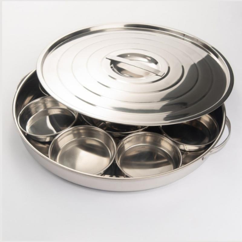 صحن فطور استيل 9 قطع بغطاء