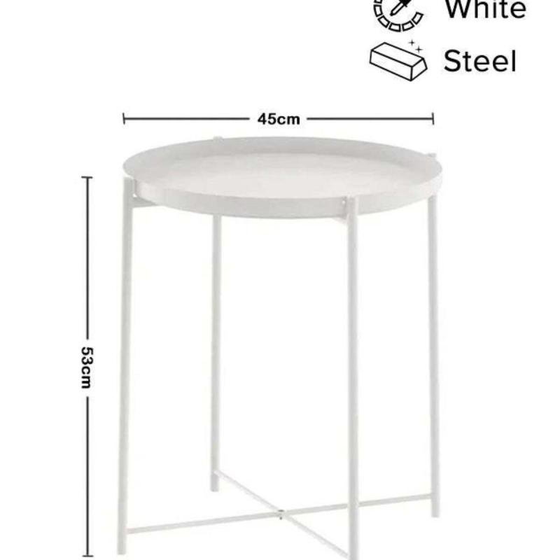 طاولة ZENHOME دائرية من الفولاذ باللون الأبيض 45 × 53 × 45 سم