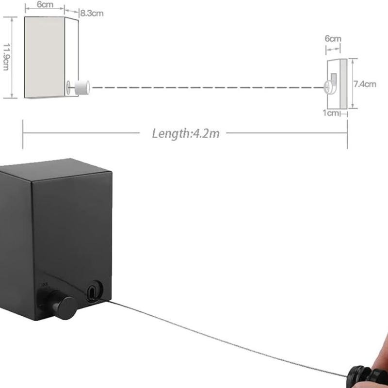 حبل نشر غسيل قابل للسحب لون اسود