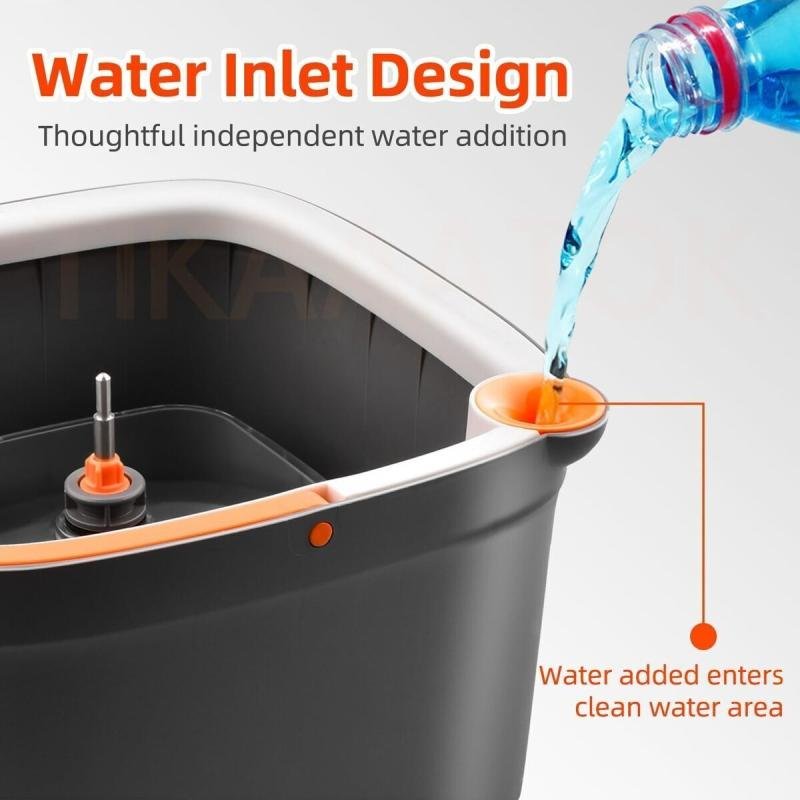 مجموعة ممسحة دوارة مع دلو ونظام مياه منفصل ذاتيًا، رأس ممسحة دوارة 360 درجة مربعة الشكل