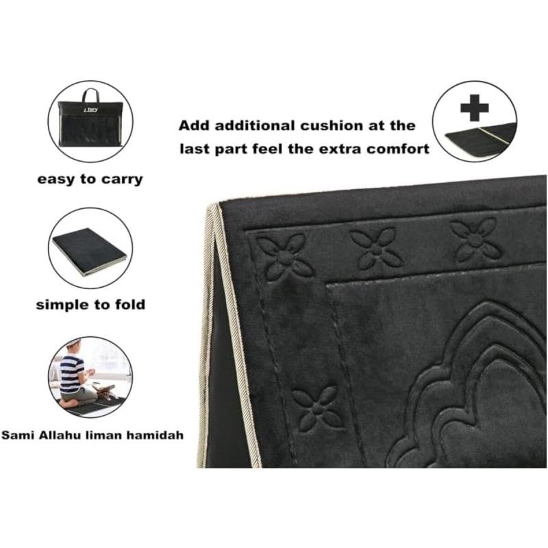 سجادة صلاة خميشة قابلة للطي مع دعم للظهر، كرسي أرضي محمول للتأمل، (أسود)