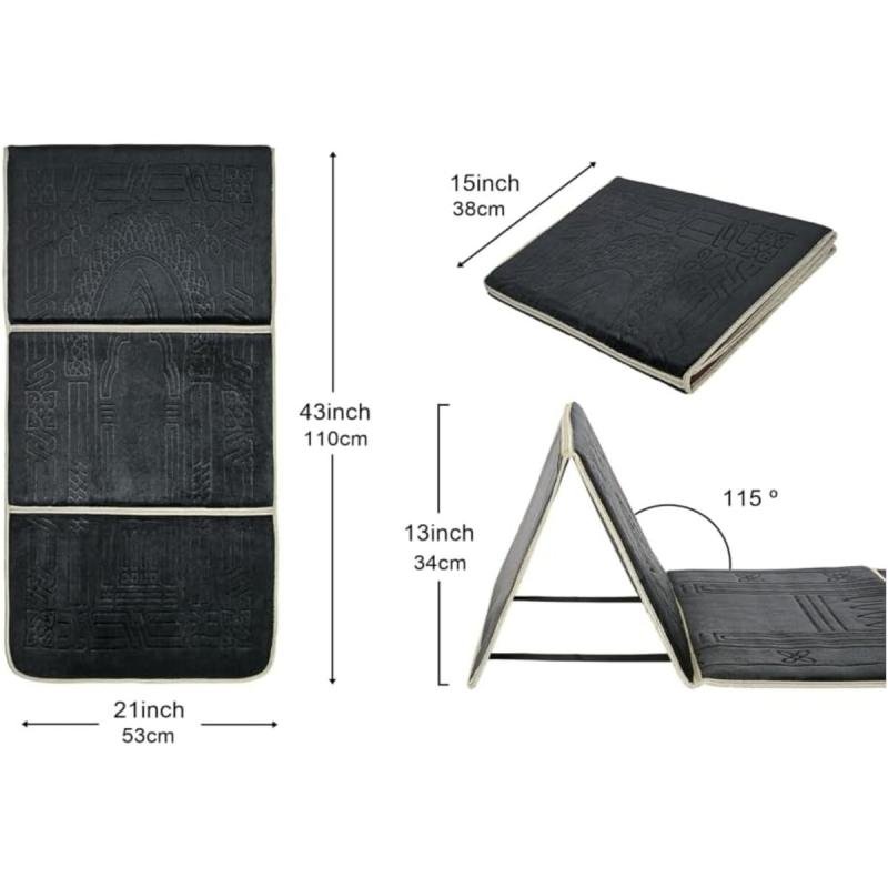 سجادة صلاة خميشة قابلة للطي مع دعم للظهر، كرسي أرضي محمول للتأمل، (أسود)
