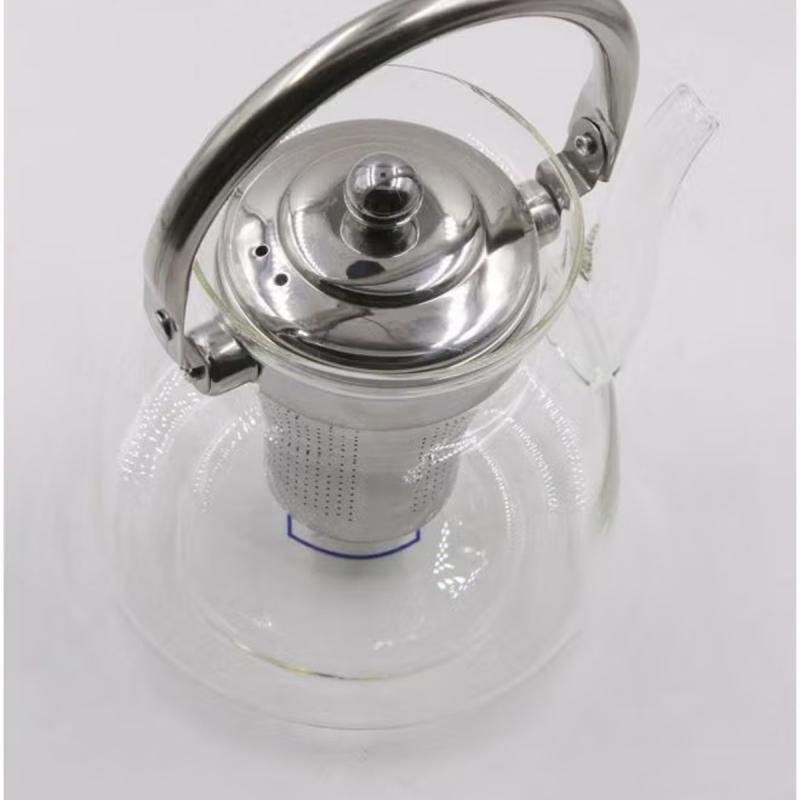 إبريق شاي زجاجي مع فلتر من الفولاذ المقاوم للصدأ شفاف 1100 مل