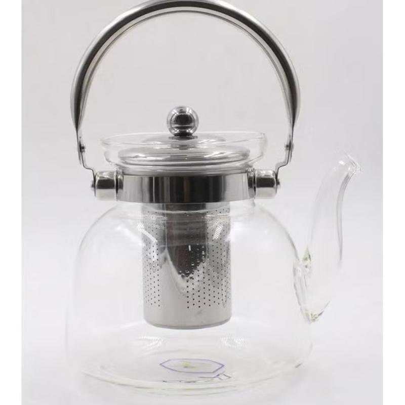 إبريق شاي زجاجي مع فلتر من الفولاذ المقاوم للصدأ شفاف 1100 مل