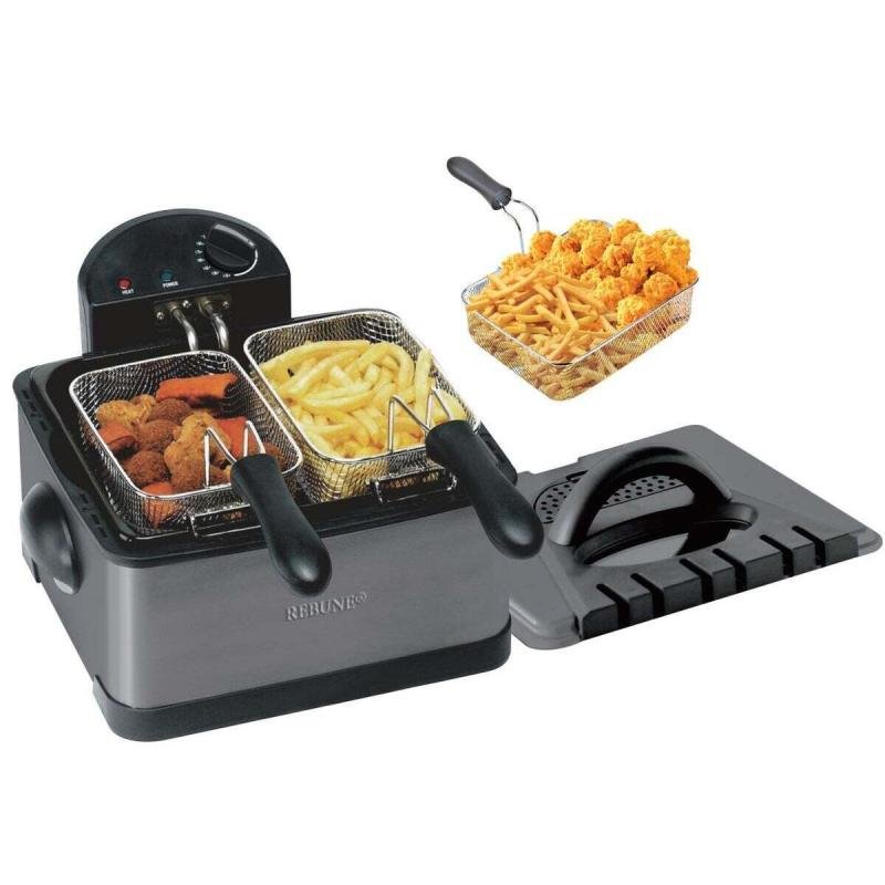 مقلاة كهربائية عميقة - لقلي أسرع ونكهة مقرمشة مثالية، سعة 4 لترات، 2000 واط، RE-11-062، لون أسود