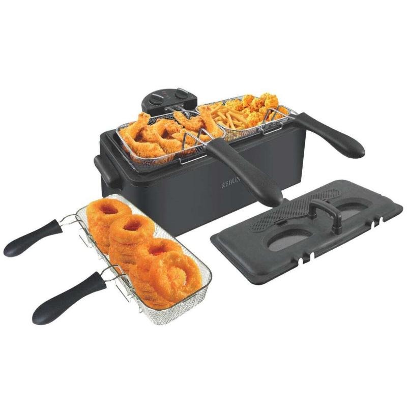 مقلاة كهربائية عميقة - لقلي أسرع ونكهة مقرمشة مثالية، سعة 6 لترات، 3000 واط، RE-11-064، لون أسود