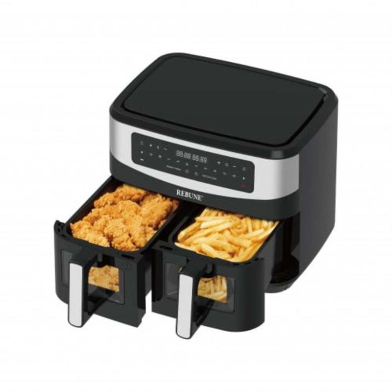 مقلاة هوائية ريبون بسلة مزدوجة مع شاشة رقمية، سعة 9 لتر، 1450 واط، أسود - RE-11-041