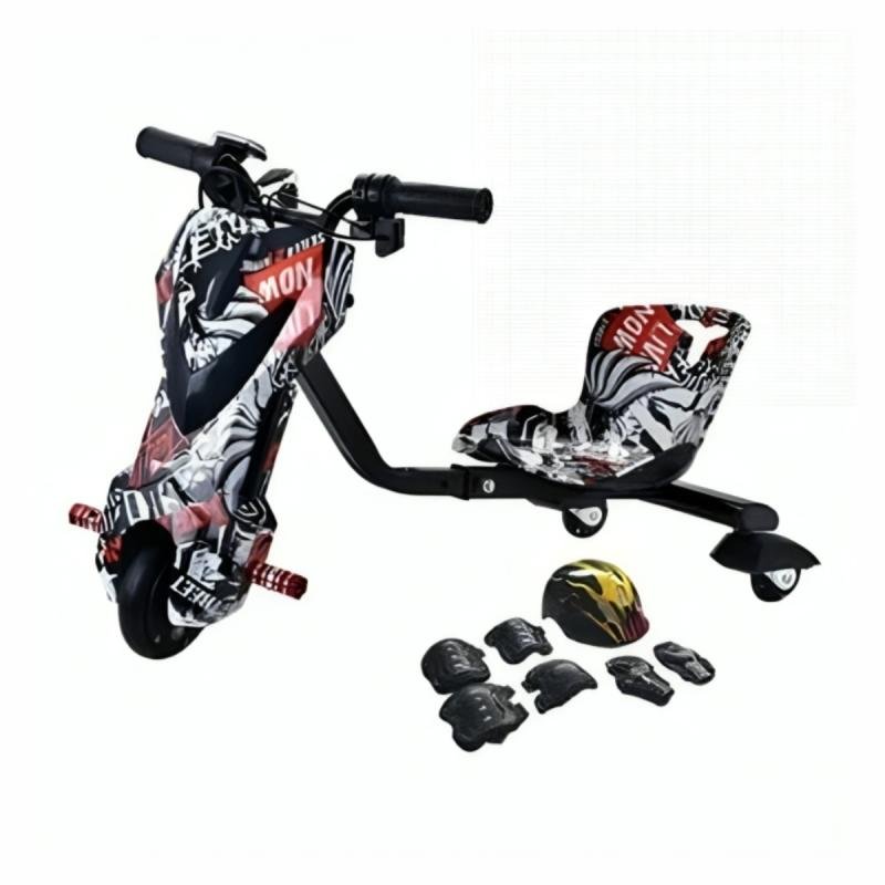 سكوتر درفت كهربائي | صغير | 36 فولت | أسود | بتصميم رسومات عصرية بثلاث عجلات