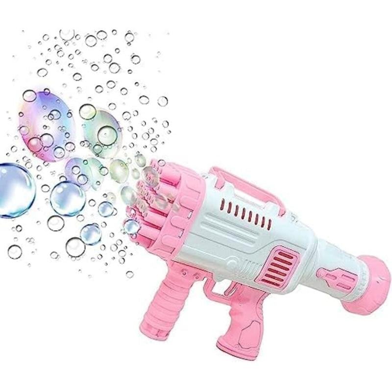 آلة نفخ الفقاعات مع 32 فوهة ومحلول الفقاعات، باللون الوردي