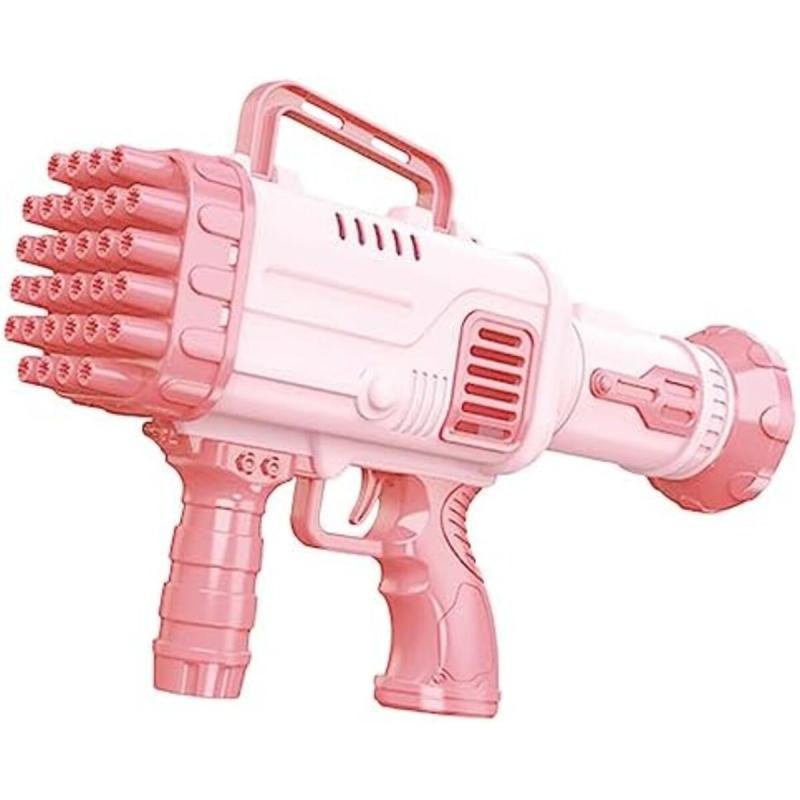 آلة نفخ الفقاعات مع 32 فوهة ومحلول الفقاعات، باللون الوردي