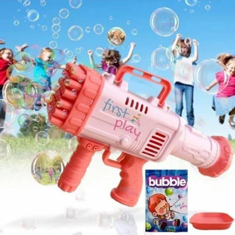 آلة نفخ الفقاعات مع 32 فوهة ومحلول الفقاعات، باللون الوردي