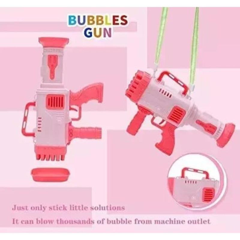 آلة نفخ الفقاعات مع 32 فوهة ومحلول الفقاعات، باللون الوردي