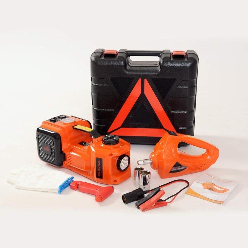 رافعة سيارة سعة 5 أطنان مع ضاغط هواء مدمج، مفتاح ربط كهربائي، أدوات سيارة مزودة بإضاءة LED، آمنة