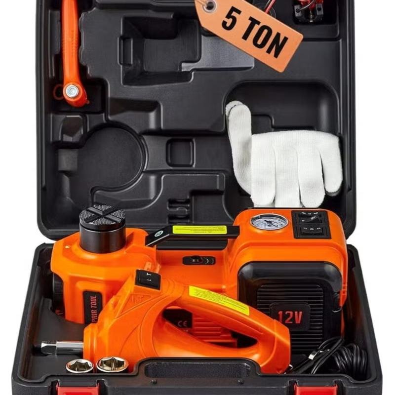 رافعة سيارة سعة 5 أطنان مع ضاغط هواء مدمج، مفتاح ربط كهربائي، أدوات سيارة مزودة بإضاءة LED، آمنة