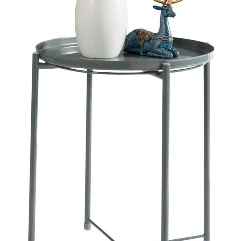 طاولة جانبية دائرية مقاومة للصدأ والماء، لون رمادي طاولة بجانب السرير لغرفة المعيشة وغرفة النوم