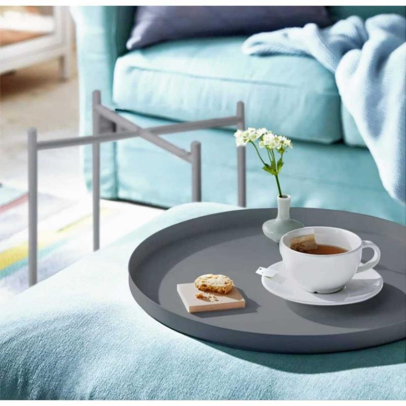 طاولة جانبية دائرية مقاومة للصدأ والماء، لون رمادي طاولة بجانب السرير لغرفة المعيشة وغرفة النوم