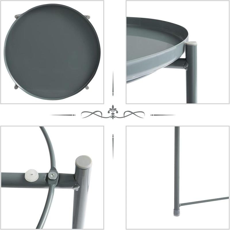 طاولة جانبية دائرية مقاومة للصدأ والماء، لون رمادي طاولة بجانب السرير لغرفة المعيشة وغرفة النوم