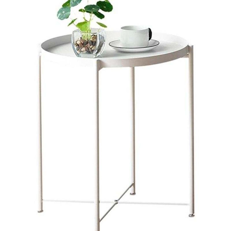 طاولة مستديرة بجانب السرير، طاولة أريكة، أثاث أبيض، 52×47.5×47.5 سم