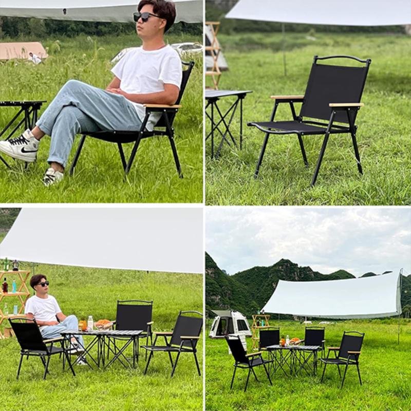 كرسي تخييم قابل للطي بإطار من الألومنيوم، للنزهات والشاطئ والحديقة، أسود - 78 ارتفاع × 40 ارتفاع × 52 عمق × 52 عرض سم