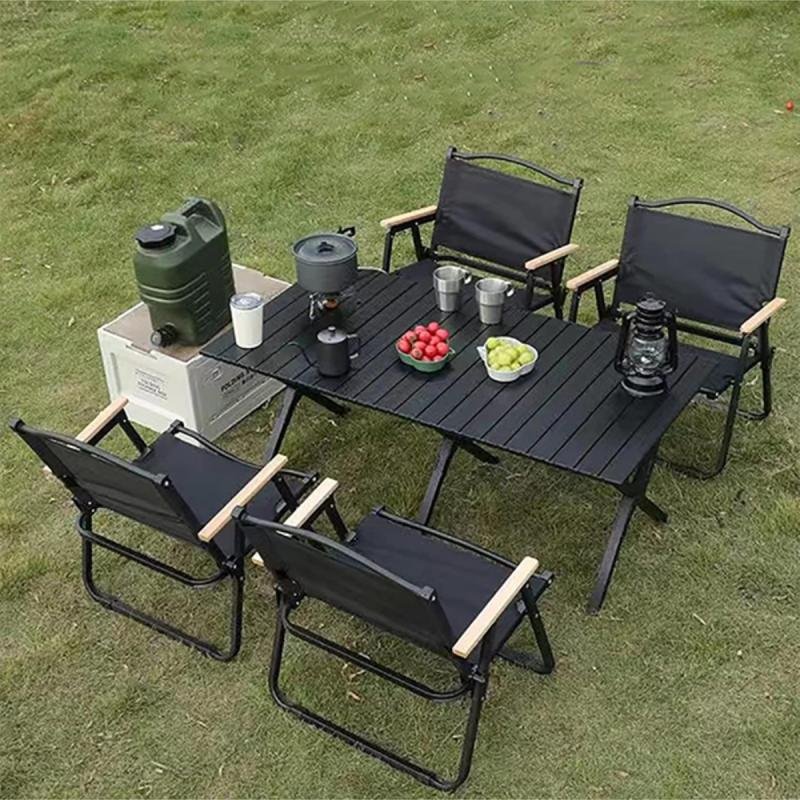 كرسي تخييم قابل للطي بإطار من الألومنيوم، للنزهات والشاطئ والحديقة، أسود - 78 ارتفاع × 40 ارتفاع × 52 عمق × 52 عرض سم