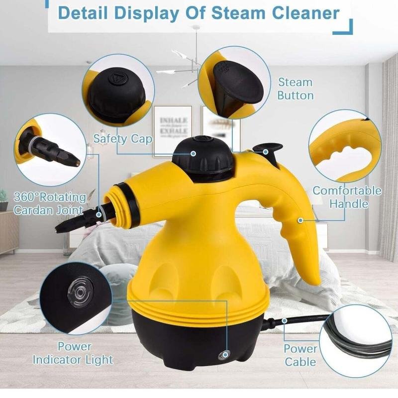 منظف بخاري محمول باليد بقوة 1000 واط متعدد الوظائف، يعمل تحت ضغط عالي، يعمل بالبخار