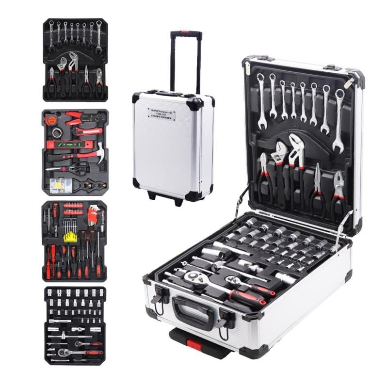 حقيبة الأدوات وصندوق الأدوات 187 قطعة حقيبة مزودة بعجلات لسهولة التنقل