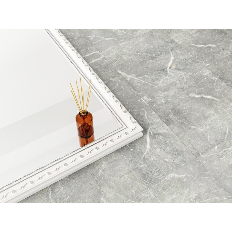 مرآة أرضية معدنية كاملة الطول بتصميم خشبي 160 × 50 سم، لون أبيض/فضي