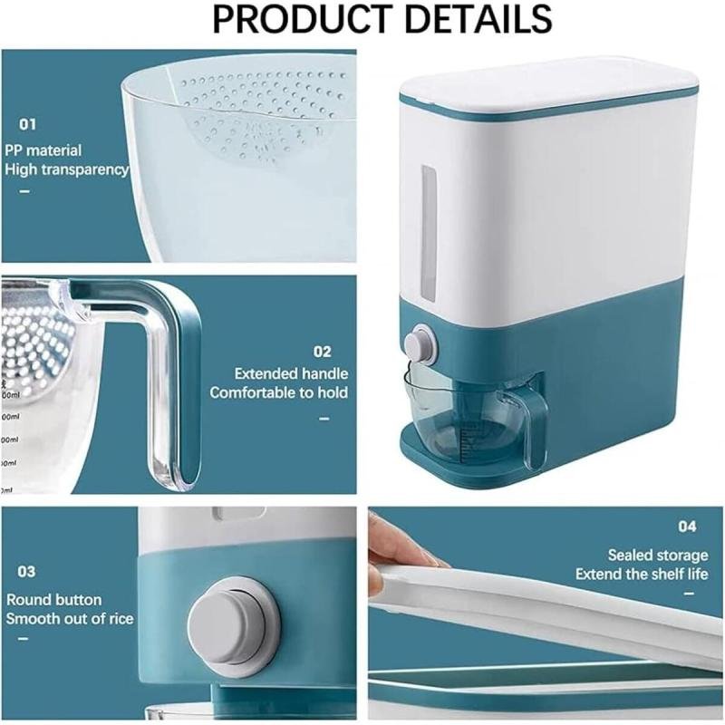 موزع الحبوب بسعة 11لتر مع كوب قياس بدرج واحد محكم الغلق ومقاوم للرطوبة لتخزين الأرز و كورن فليكس