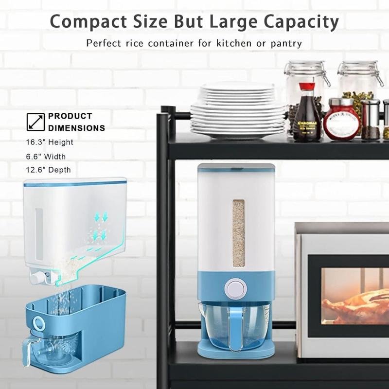 موزع الحبوب بسعة 11لتر مع كوب قياس بدرج واحد محكم الغلق ومقاوم للرطوبة لتخزين الأرز و كورن فليكس