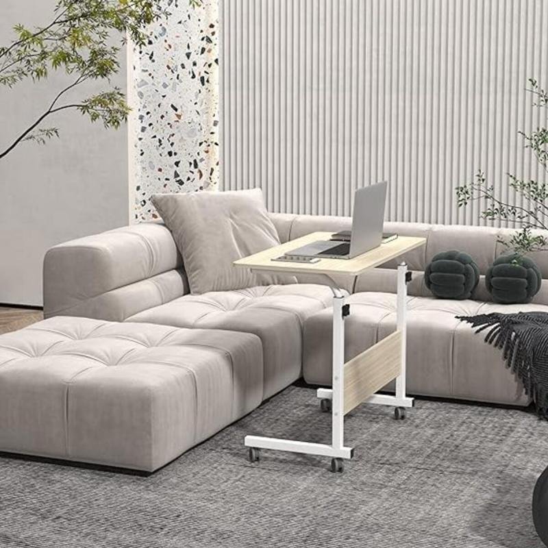 🖥️ طاولة لاب توب قابلة للتعديل 90×40 سم – بيج مع عجلات للسرير والأريكة و لابتوب