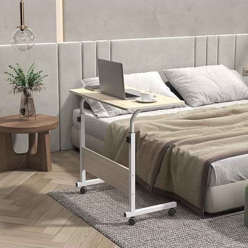 🖥️ طاولة لاب توب قابلة للتعديل 90×40 سم – بيج مع عجلات للسرير والأريكة و لابتوب