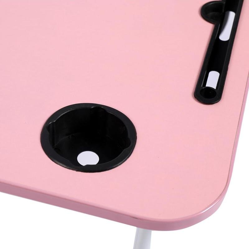 طاولة لابتوب للسرير محمولة قابلة للطي مع حامل أكواب للعمل وتناول الطعام والكتابة، لون زهري