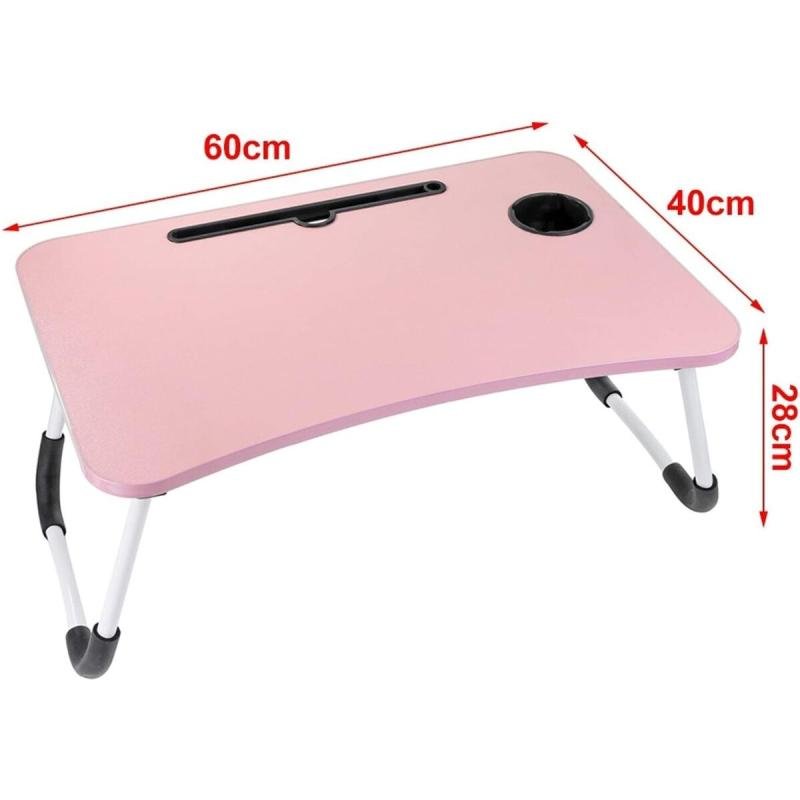 طاولة لابتوب للسرير محمولة قابلة للطي مع حامل أكواب للعمل وتناول الطعام والكتابة، لون زهري