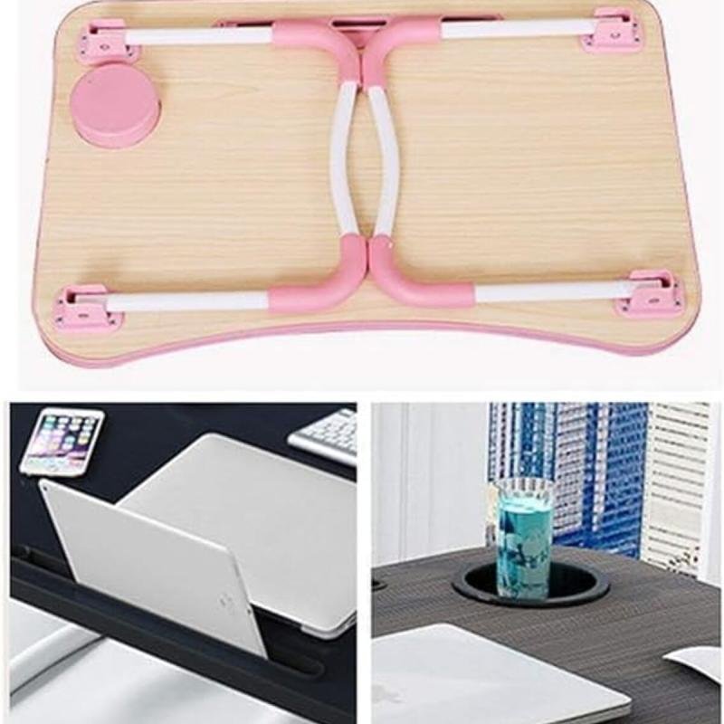 طاولة لابتوب للسرير محمولة قابلة للطي مع حامل أكواب للعمل وتناول الطعام والكتابة، لون زهري